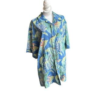 Tommy Bahama Blue and Green Tropical Print Shirt